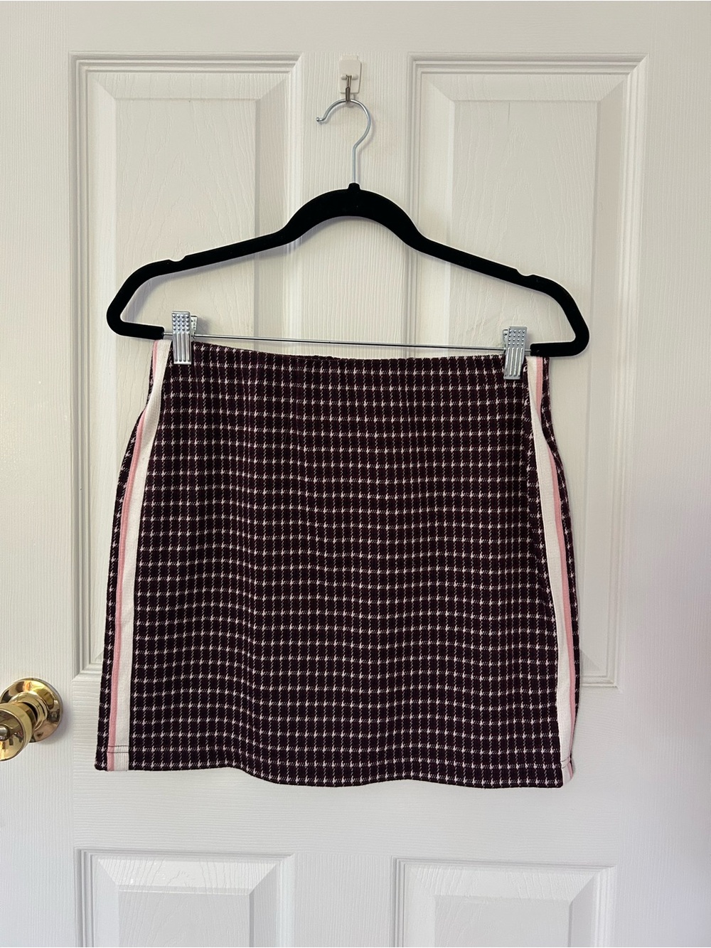 Forever 21 Burgundy Houndstooth Mini Skirt Pink Side Stripe Size Large